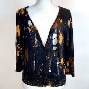 Lexa Vonn Hand Distressed knit tie-dye cardigan